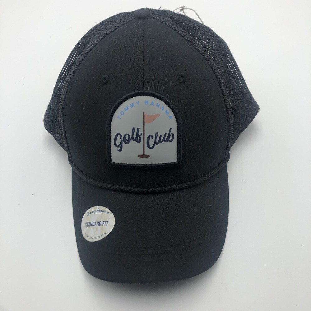 NWT Tommy Bahama Golf Cap Snap Back Adjustable Black Vented Golfing Front Patch - Picture 1 of 16